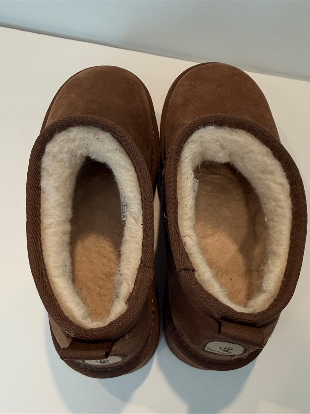 BearPaw Retro Shorty Brown Suede Platform Leather Ankle Boots Shearling Lining 8 - Picture 5 of 8